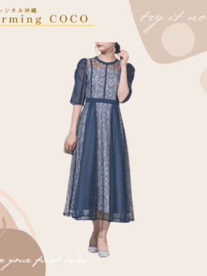 シフォン切替レースドレス【ネイビー】
