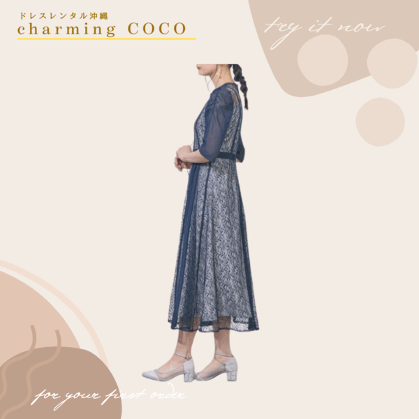 シフォン切替レースドレス【ネイビー】 - 画像 (2)