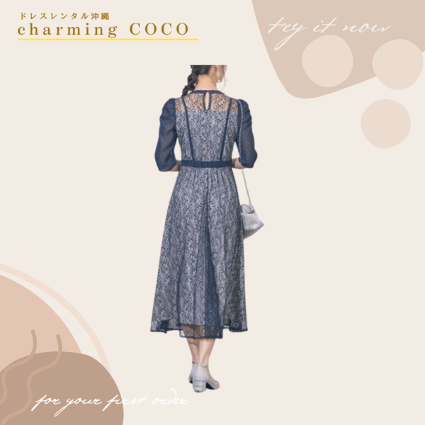 シフォン切替レースドレス【ネイビー】 - 画像 (3)