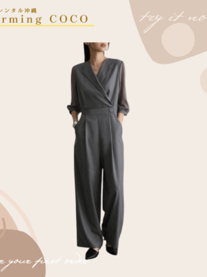 カシュクール袖シフォンパンツドレス【グレー】